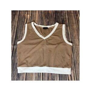 GEMSTONE Crop Top Womens XL Brown Textured Sleeveless V Neck Mexico Made